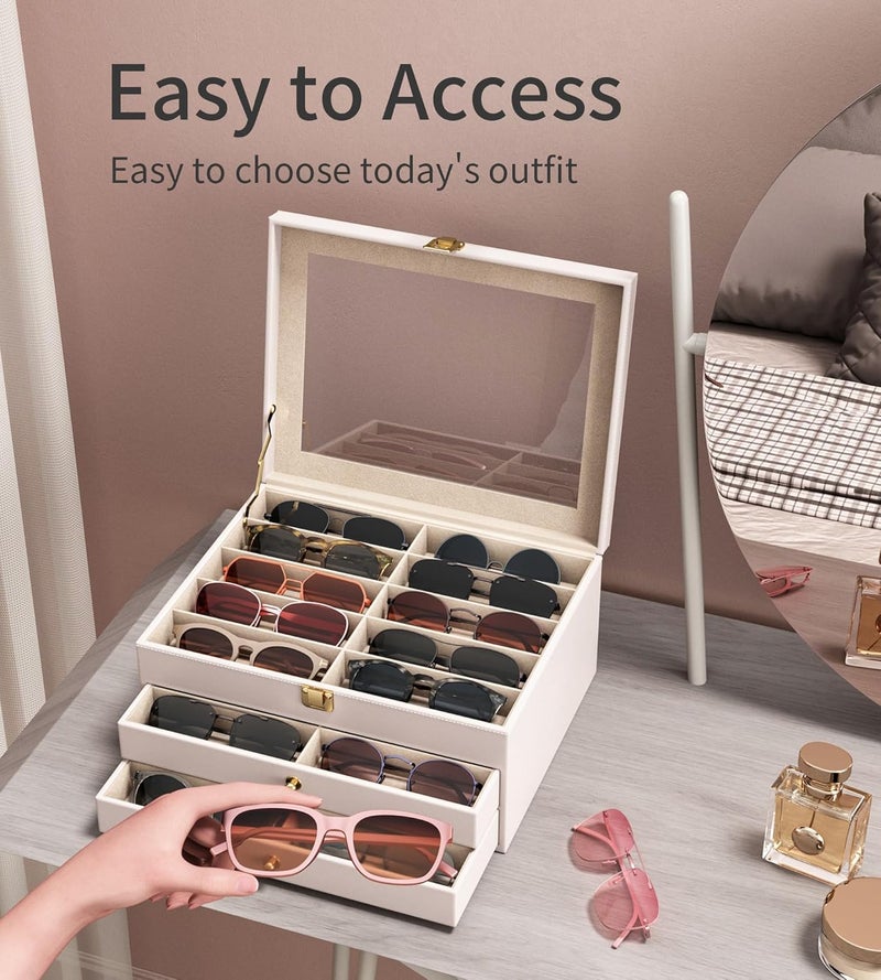 NEWLOOP Store 10/30 Slots Sunglass Organizer for Multiple Pairs of Eyeglass See-through Display Case Storage Box for Women Men - Image 3